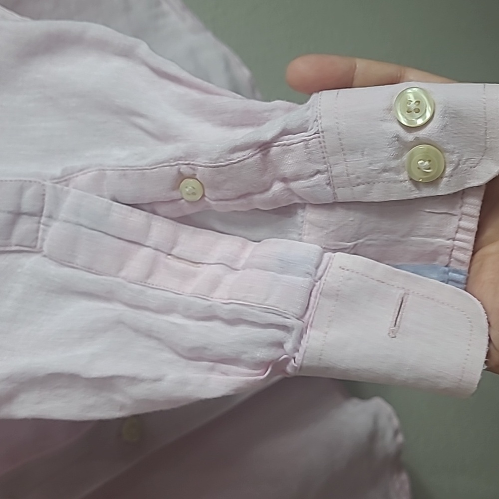 MINE Light Pink Men's Button-Up Shirt Size XL 100% Linen - Picture 3 of 10